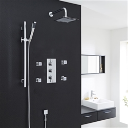 Fontana Edinburgh Chrome Finish Wall Mount Thermostatic Rainfall Shower Set With 4 Body Massage Jets